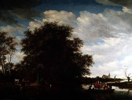 A River Landscape with Figures in a Ferry Boat von Salomon van Ruisdael or Ruysdael