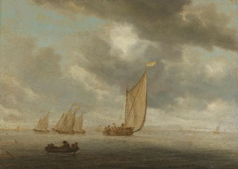 Segelschiffe auf einem Binnengewässer von Salomon van Ruysdael