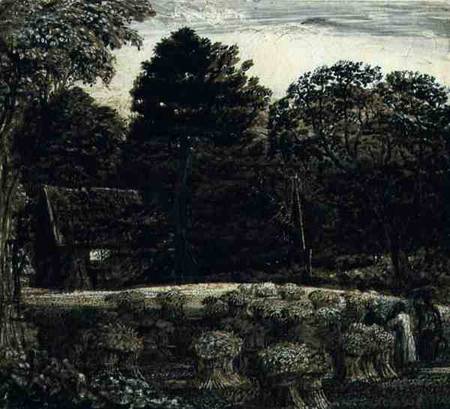 A Cornfield, Shoreham at Twilight  and ink and wash on white von Samuel Palmer