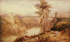 View of the Avon Gorge with the approved design for the Clifton Suspension Bridge 1831