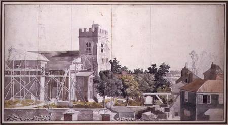 Twickenham Church under Scaffolding (w/c, pen & von Samuel Scott