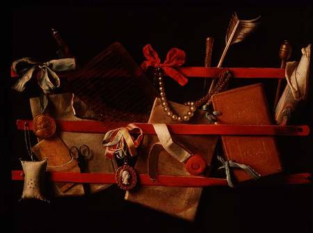 A Trompe L'Oeil of Objects Attached to a Letter Rack von Samuel van Hoogstraten