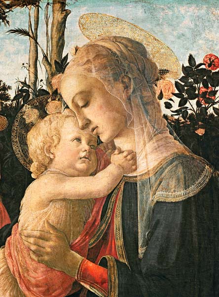 Madonna and Child with St. John the Baptist, detail of the Madonna and Child (detail from 93886) von Sandro Botticelli