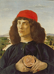 Bildnis eines Mannes mit einer Medaille von Cosimo dem Alten. von Sandro Botticelli