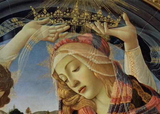 The Madonna of the Magnificat, detail of the Virgin's face and crown, 1482 (tempera on panel) (detai von Sandro Botticelli