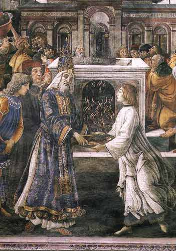 The Purification of the Leper and the Temptation of Christ, in the Sistine Chapel: detail of the pur von Sandro Botticelli