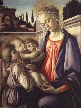 Madonna and child with angels (tempera on panel) 13th