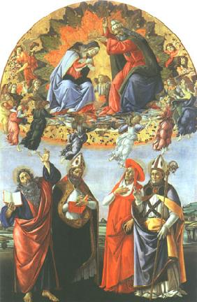 Krönung der Maria mit den Heiligen Johannes der Evangelist, Augustinus, Hieronymus und Eligius 1490/92