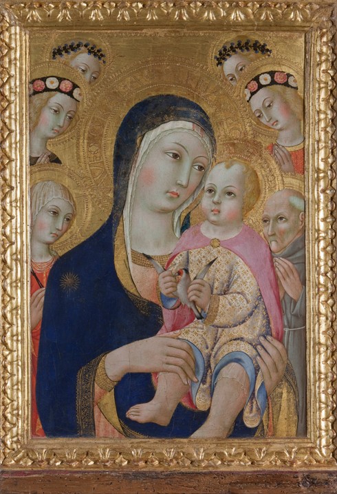 Madonna und Kind mit Heiligen Apollonia, Bernhardin von Siena und vier Engeln von Sano di Pietro