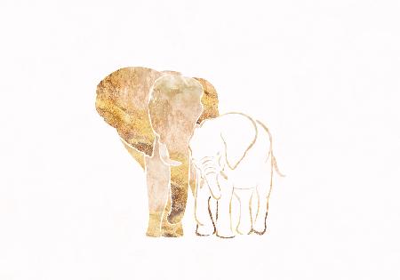 Goldene Elefanten-Linienkunst-Silhouetten 1
