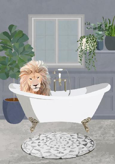 Löwe nimmt ein Bad