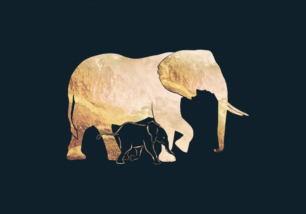 Schwarzgoldene Elefanten 2 von Sarah Manovski