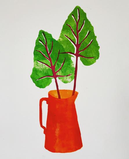 red jug with leaves 2020