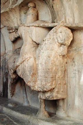 Carving of Khosrow Parviz on his horse Shabdiz with the equipment of a heavy-armoured knight c.620 AD