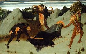 St. Anthony Beaten by Devils, panel from the Altarpiece of the Eucharist 1423-26