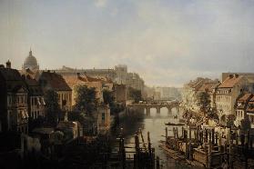 Blick auf die Lange Brücke von der Spree 1850