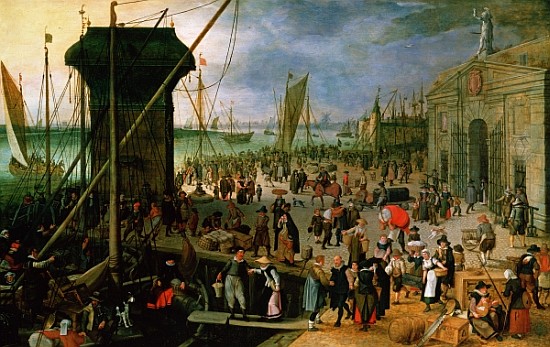 A View of Antwerp harbour with the Kraanenhoofd and the Werf Gate von Sebastian Vrancx