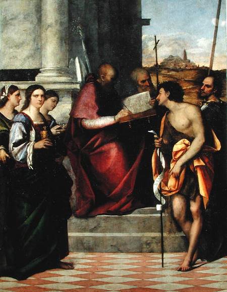 St. John Chrysostomos with SS. Paul, Liberalis, John the Baptist, Cecilia, Catherine and Mary Magdal von Sebastiano del Piombo