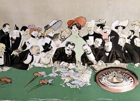 Gamblers in the casino at Monte-Carlo. c.1910 (colour litho) 1590