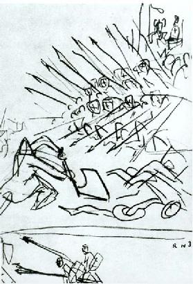 Die Schlacht am See, Skizze einer Szene aus dem Film "Alexander Nevsky" 1938