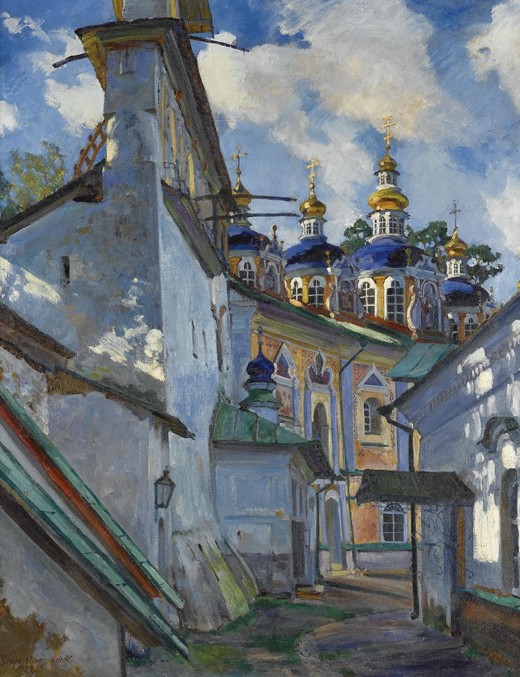 Blick auf das Pskover Höhlenkloster von Sergej Arsenjewitsch Winogradow