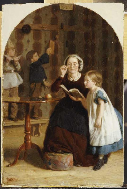 Großmutter bringt das Lesen bei. von Seymour Joseph Guy