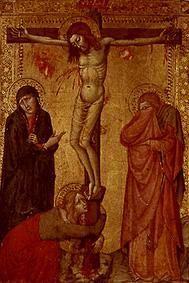 Christus am Kreuz mit Maria, Johannes und Magdalena. von Sienesisch