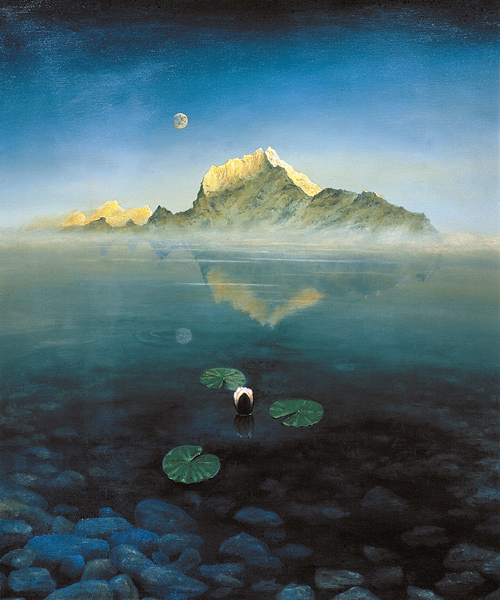 Mountain over Lake (oil on canvas)  von Simon  Cook