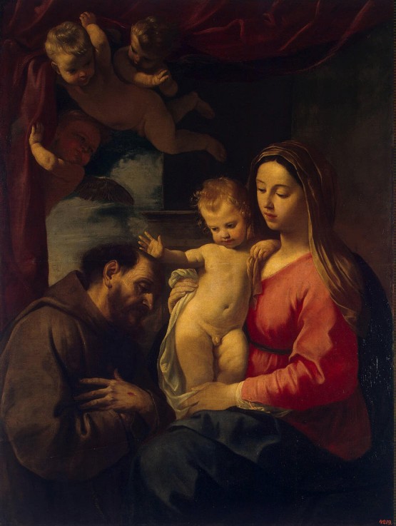 Madonna und Kind mit Heiligen Franz von Assisi von Simone Cantarini