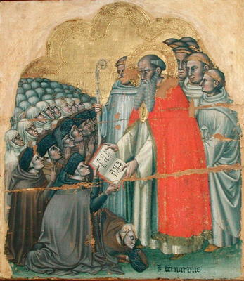 St. Bernard Tolomeo (1272-1348) giving the Rule to his Order (tempera on canvas) von Simone dei Crocifissi