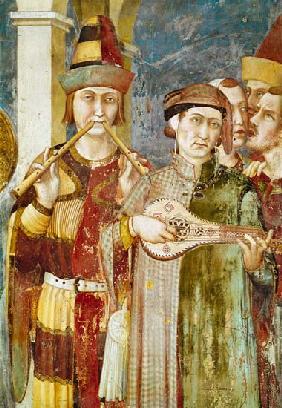 Detail of musicians from the Life of St. Martin c.1326