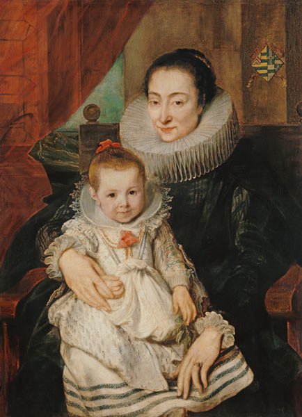 Bildnis der Marie Clarisse, Frau des Jan Woverius, mit ihrem Kind. von Sir Anthonis van Dyck