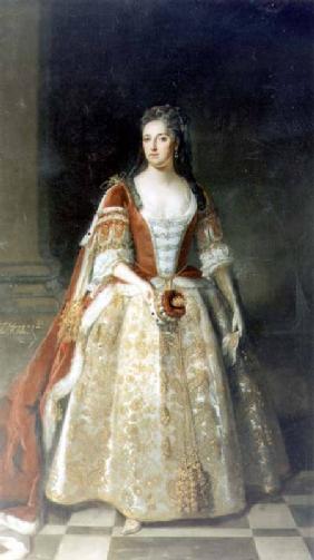 Portrait of Angelina Magdalena (c.1666-1736), second wife of 1st Viscount St. John in coronation rob 1727