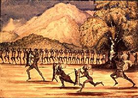 War Dance, illustration from 'The Albert N'yanza Great Basin of the Nile' by Sir Samuel Baker 1866  on