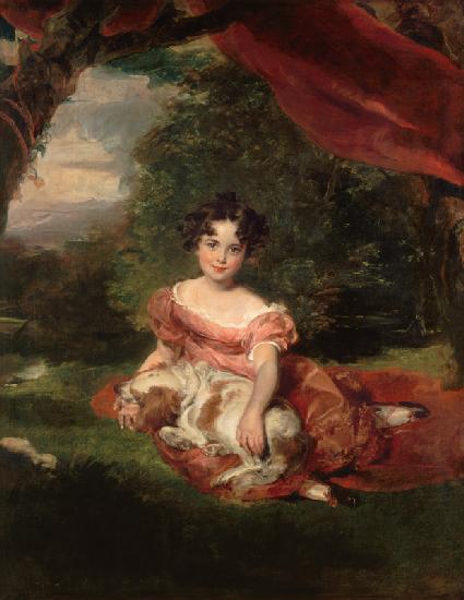 Portrait der Julia Beatrice Peel mit einem Spaniel