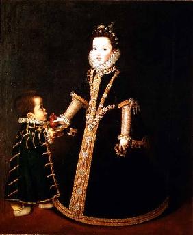 Girl with a dwarf, thought to be a portrait of Margarita of Savoy, daughter of the Duke and Duchess c.1595