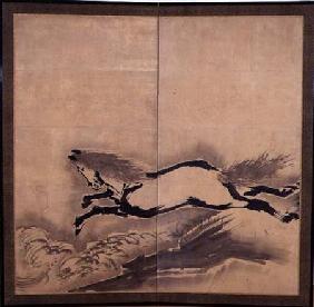 Horse Jumping, Japanese, Edo period c.18th cen