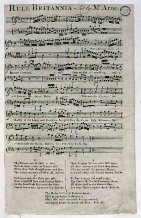 'Rule Britannia' von song sheet Thomas Arne