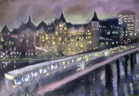 Hungerford Bridge, from the South Bank, 1995 (pastel on paper) 