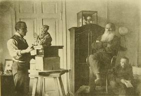 Lew Tolstoi und der Bildhauer Fürst Pawel Trubetzkoy (1866-1938) 1889