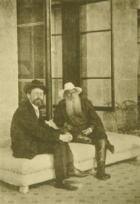 Lew Tolstoi und der Schriftsteller Anton Tschechow in Haspra 1902