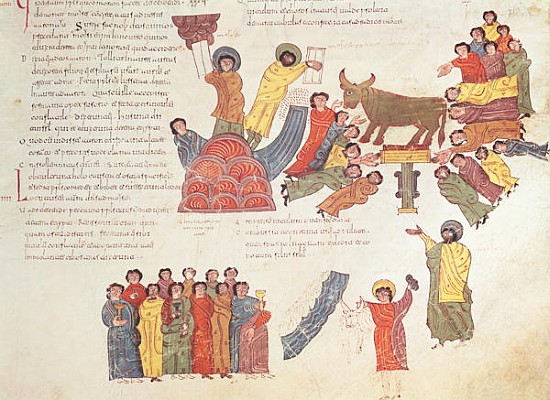 Fol.46r Adoration of the Golden Calf, from the ''Bible Mozarabe'' von Spanish School