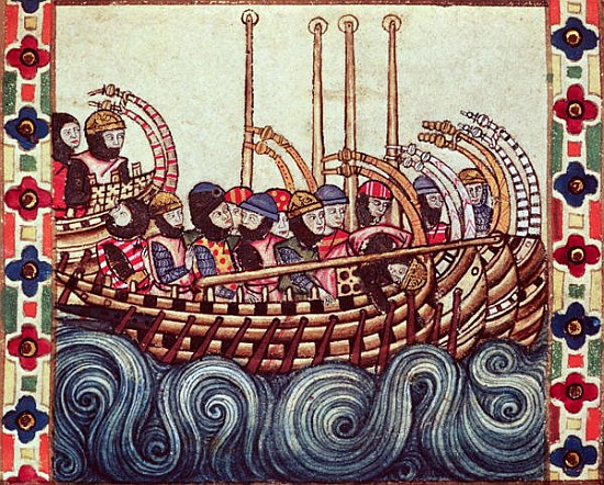 Fol.53r Departure of a Boat for the Crusades, written in Galacian for Alfonso X (1221-84) von Spanish School