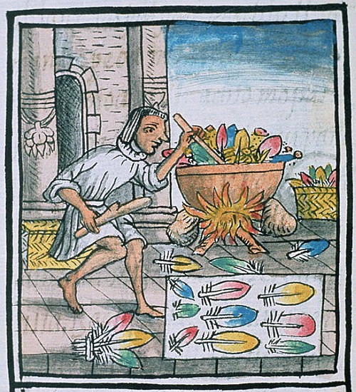 Ms Palat. 218-220 Aztec artisans dyeing feathers, from the ''Florentine Codex'' by Bernardino de Sah von Spanish School