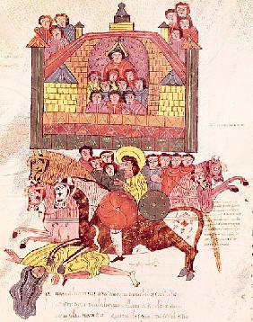 Fol.150v Death of Jezebel, from the ''Bible Mozarabe''