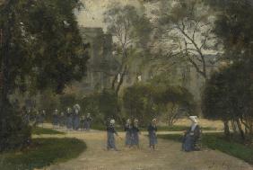 Nonnen und Schulmädchen im Tuileriengarten