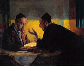 Zwei Juden beim Talmudstudium. von Stanislaw Bender