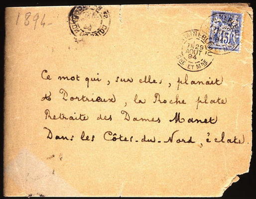 Envelope of a letter to Berthe Morisot (1841-95) 1894 (pen & ink on paper) von Stéphane Mallarmé