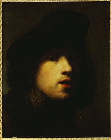 Portrait of the artist, head and shoulders, in a black beret and a gorget von (studio of) Rembrandt Harmensz. van Rijn