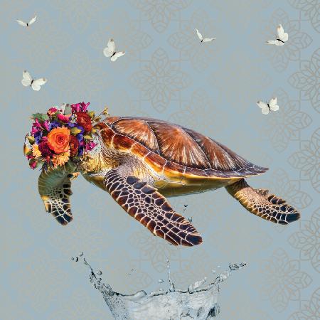 Frühlingsblumenhaube auf Schildkröte